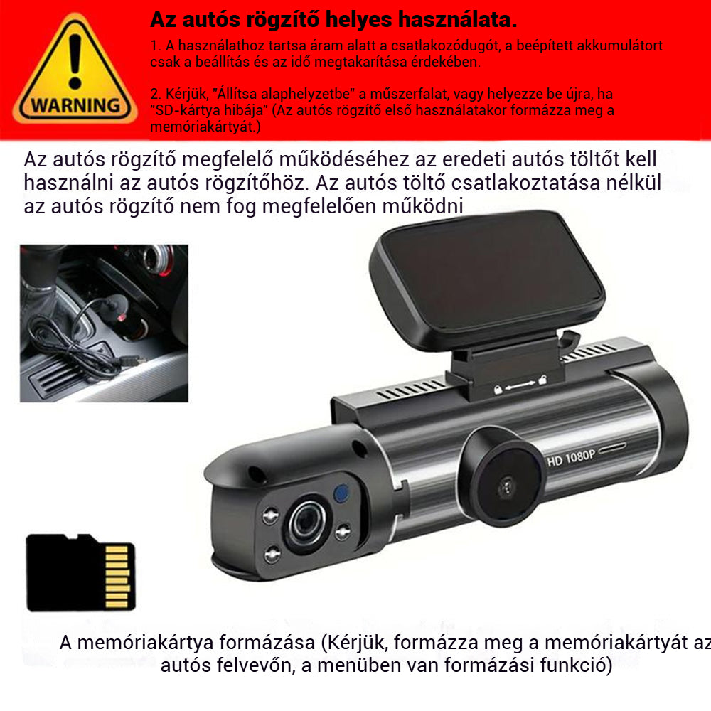 Tri-view autós kamera (elöl és hátul + belső tér)
