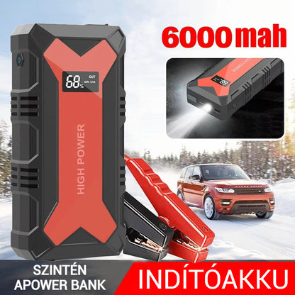 🔋 Autóakkumulátoros indítómotor – Hordozható Power Bank USB gyorstöltővel és LED-es zseblámpával