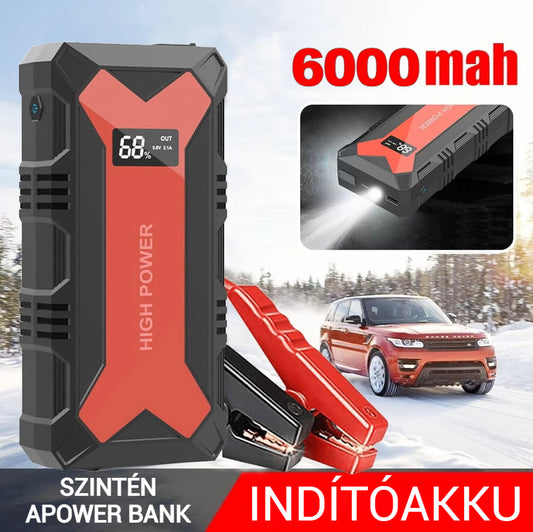 🔋 Autóakkumulátoros indítómotor – Hordozható Power Bank USB gyorstöltővel és LED-es zseblámpával