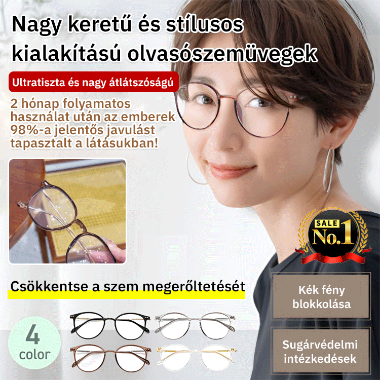 Divatos, ultra-tiszta, nagy keretes olvasószemüveg