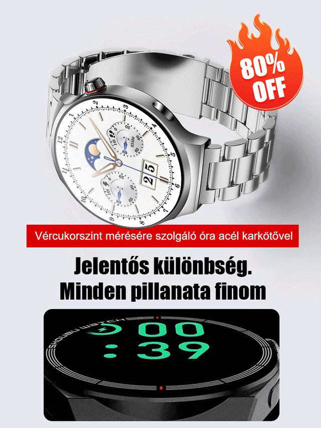 【Forró eladó】Vércukorszint mérésére szolgáló óra acélszíjjal