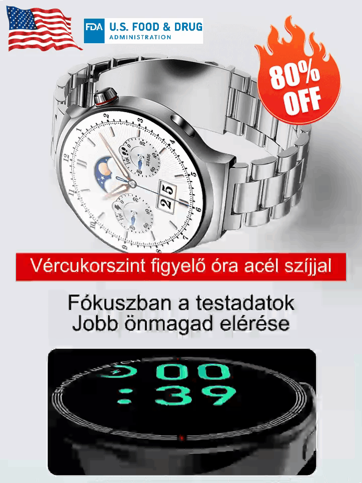🙂Használja, mielőtt kifizetné🙂Rozsdamentes acél szíj 24 órás vércukorszint-ellenőrző okosóra HW4