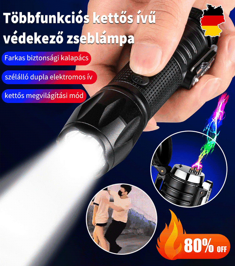 Két ív elektromos önvédelmi zseblámpa