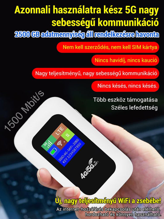 🔥 Ingyenes WIFI útközben 🚀 Ultrarövid 5G hálózat 🌏 2500GB forgalom havonta 🆓 Nincs havidíj 🆓 Nincs szerződés 🆓 Nincs szükség SIM-kártyára.