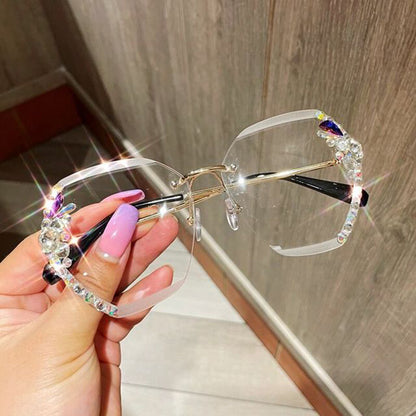 😎Vintage Rimless Rhinestone napszemüveg 🎉divat márka tervező napszemüveg 🥳divat retro vágó lencse gradiens napszemüvegek